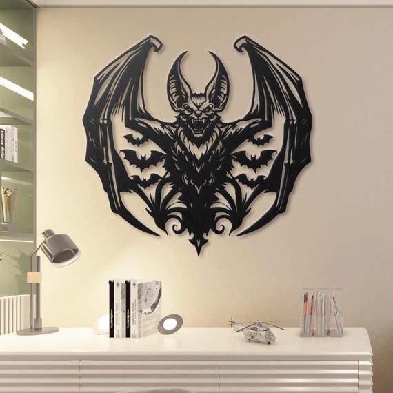 Halloween Bat Metal Wall Art, Gothic Vampire Decor, Spooky Horror Wall Hanging, Dark Fantasy Demon Sign, Macabre Art Man Cave, Goth Gift