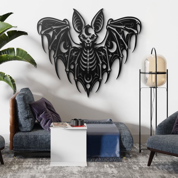 Bat Skeleton Metal Wall Art – Spooky Gothic Decor, Halloween Inspired Hanging
