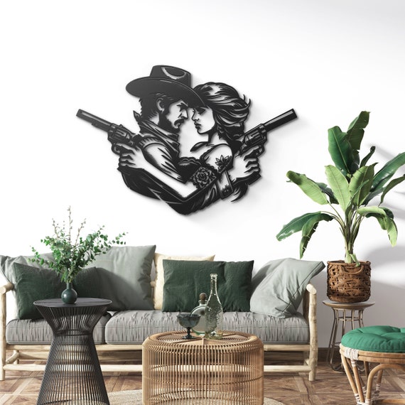 Western Cowboy & Cowgirl Romance Metal Wall Art Decor for Rustic Home- Living Spaces