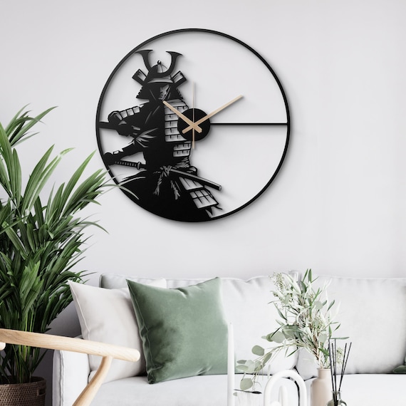 Samurai Warrior Metal Wall Clock - Bold Japanese Decor