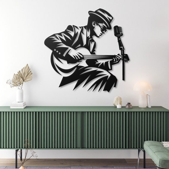 Vintage Musician Metal Wall Art | Retro Guitarist Decor | Handmade Metal Art for Music Lovers
