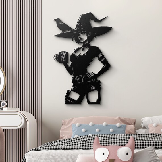 Enchanting Witch Metal Wall Art with Raven - Halloween Decor, Witchcraft Gift