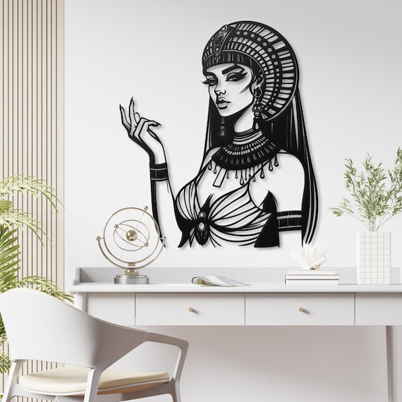 Egyptian Queen Metal Wall Art, Ancient Egypt Decor, Modern Egyptian Wall Hanging, Black Metal Wall Sculpture Art Deco Egyptian Royalty Decor
