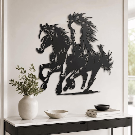Running Horse Metal Wall Art, Western Ranch Wall Decor, Equestrian Gift, Rustic Farmhouse Wall Sculpture, Horse Lover Decor