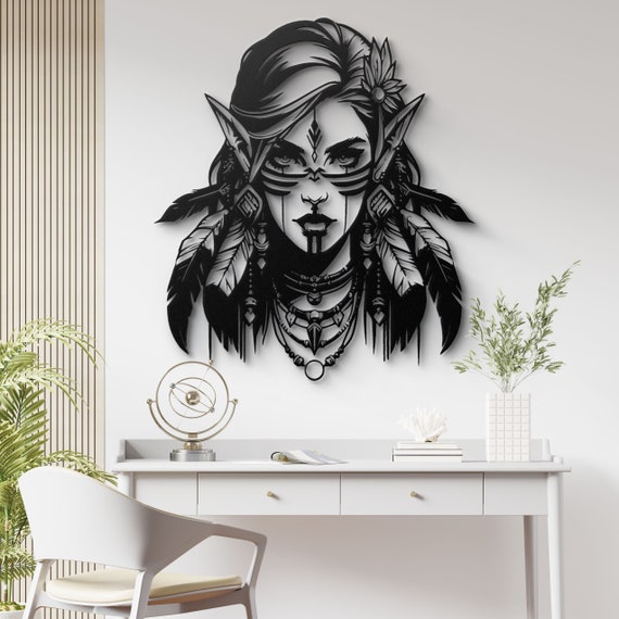Mystic Elf Woman Metal Wall Art - Enchanting Fantasy Design - Elegant Home Decor