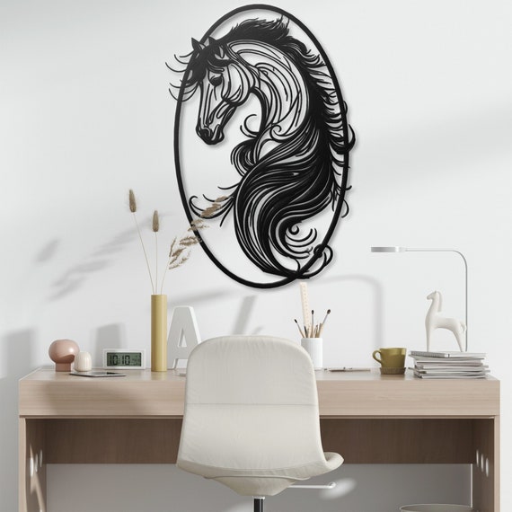 Elegant Horse Metal Wall Art | Floral Horse Decor | Unique Equestrian Art | Metal Silhouette Art | Decorative Horse Wall Decor