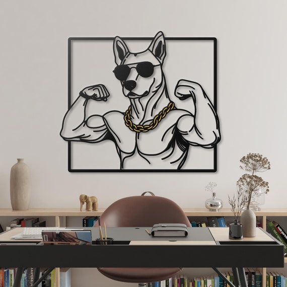 Hip Hop Doberman Metal Wall Art, Cool Dog Decor with Sunglasses and Gold Chain, Urban Doberman Sculpture, Metal Wall Hanging, Dog Lover Gift