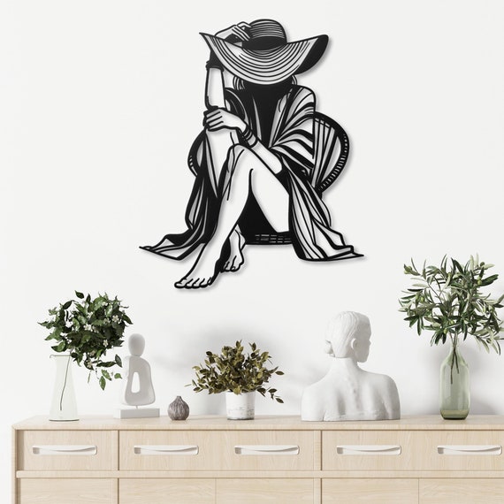 Metal Wall Art Silhouette Woman Beach  Decor Minimalist  Modern Home Decoration Metal Art Elegant Bedroom Living Room Bathroom Wall Hanging