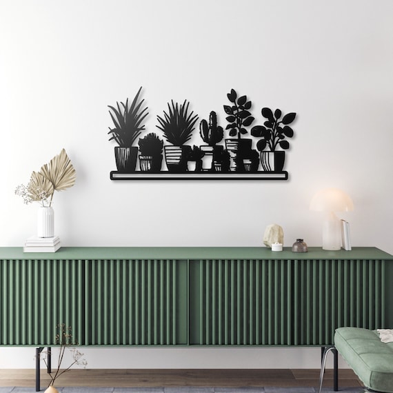 Elegant Metal Wall Art Featuring Potted Plants  | Minimalist Indoor Garden Decor | Modern Home Decor Gift