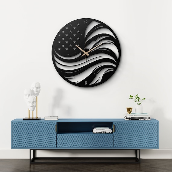 American Flag Metal Wall Clock - Patriotic Wave Design - Stylish Home Decor