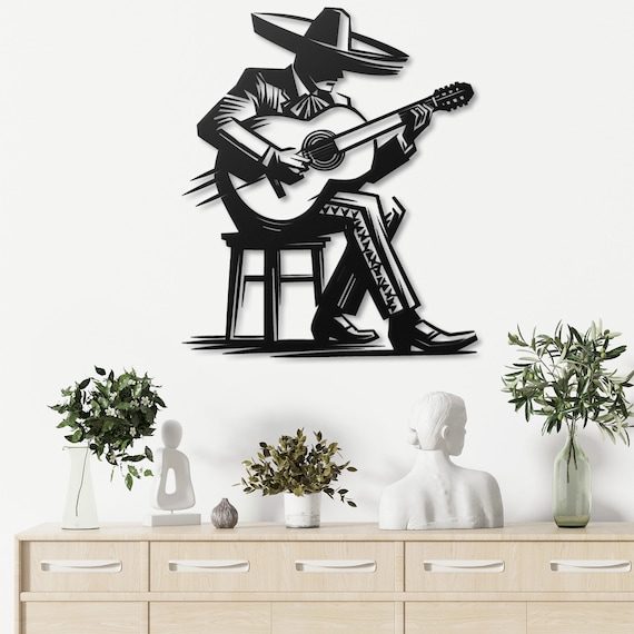 Mexican Mariachi Guitarist Metal Wall Art – Decorative Musician Silhouette – Perfect for Home Decor & Gifts