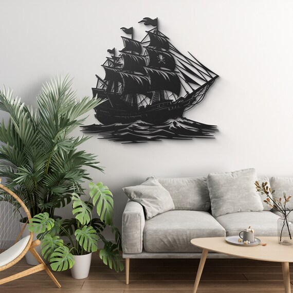 Handcrafted Metal Pirate Ship Wall Decor for Ocean Lovers