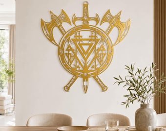 Metal Viking Shield Wall Decor, Norse Art Accent ,