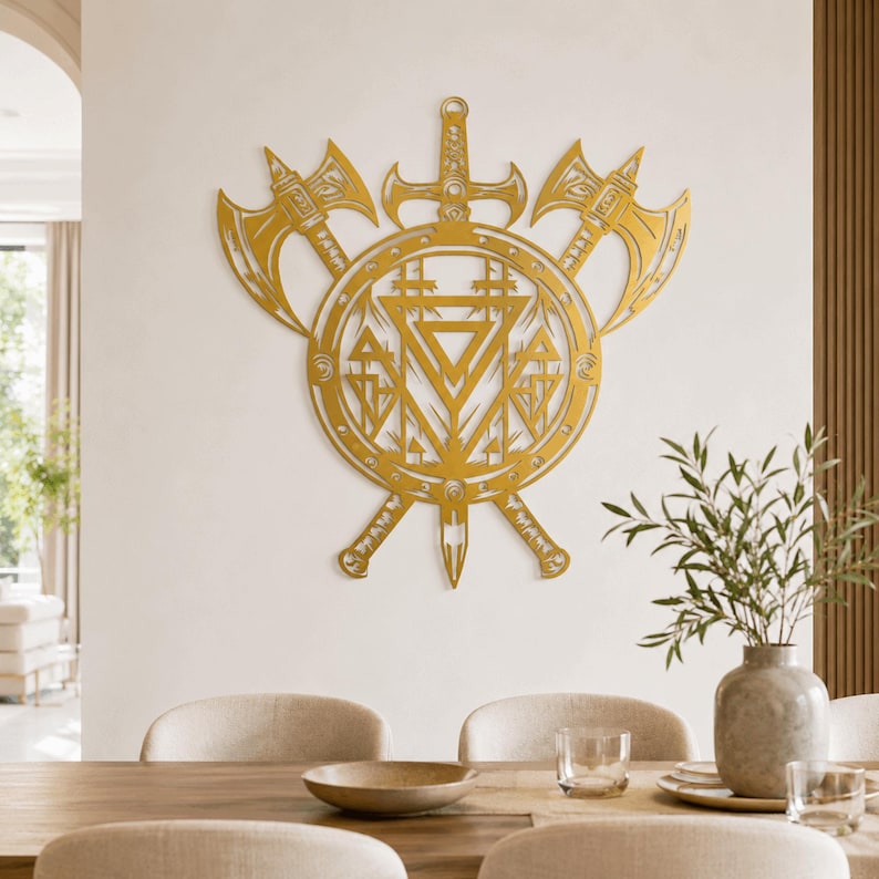 Metal Viking Shield Wall Decor, Norse Art Accent , image 1