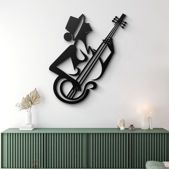 Female Bassist Metal Wall Art: Modern Music Room Decor