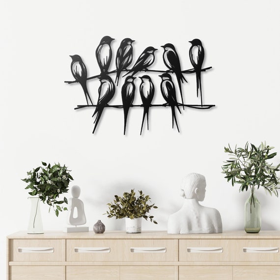 Birds on a Wire Metal Wall Art, Elegant Nature Decor, Minimalist Bird Sculpture, Modern Home Wall Hanging,  Bird Lover Gift