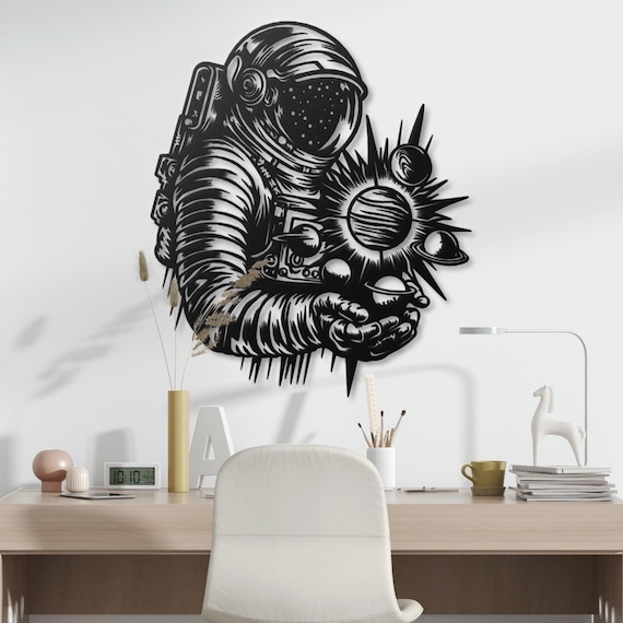 Space Astronaut Metal Wall Art, Sci-Fi Cosmic Decor, Galaxy Wall Hanging for Teen Boy Room, Modern Office Art, Spaceman Gift for Him
