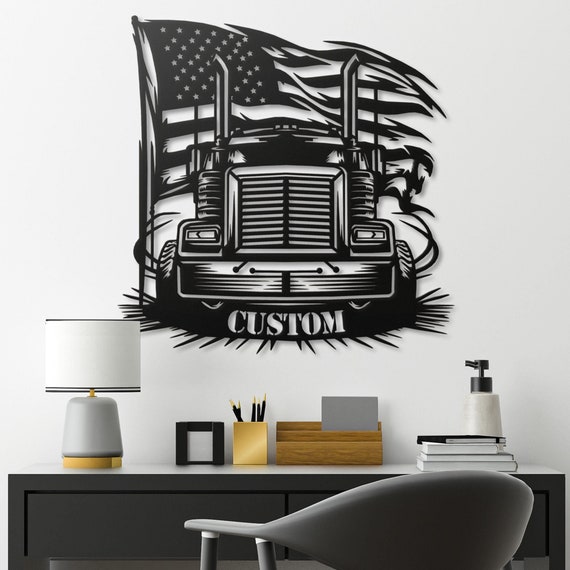 American Flag Semi Truck Metal Wall Art | Patriotic Truck Decor | Large Metal Truck Wall Art for Home, Office, Garage, and Man Cave