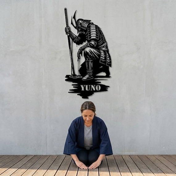 Custom Samurai Portrait Metal Art, Personalized Japanese Warrior Sign, Ninja Warrior Gift, Katana Decor, Father's Day Gifts