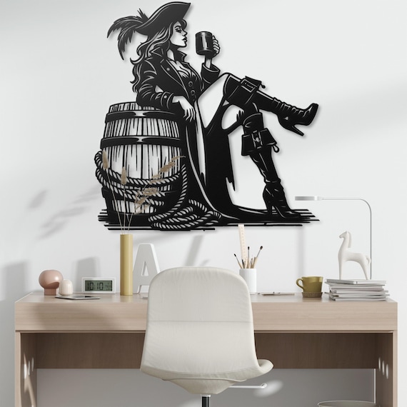 Pirate Woman Metal Wall Art Decor - Unique Pirate Home Decor -  Pirate Lady Wall Hanging