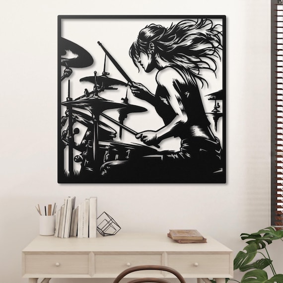 Female Drummer Metal Wall Art for Music Enthusiasts