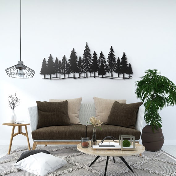 Metal Pine Tree Silhouette Wall Art for Cabin Decor Living Room Wall Decor Bedroom Wall Decor