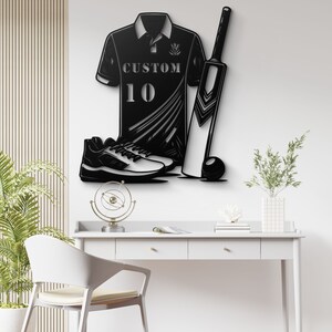 Custom Cricket Gear Metal Wall Art – Personalized Jersey, Bat, and Ball ...