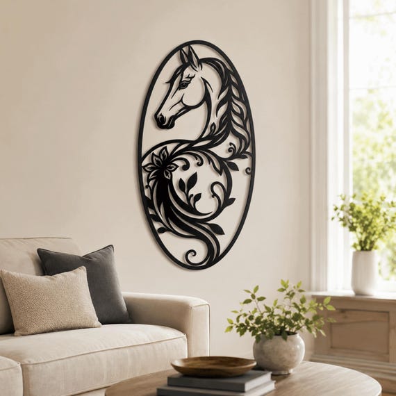 Floral Horse Metal Wall Art | Equestrian Silhouette Decor