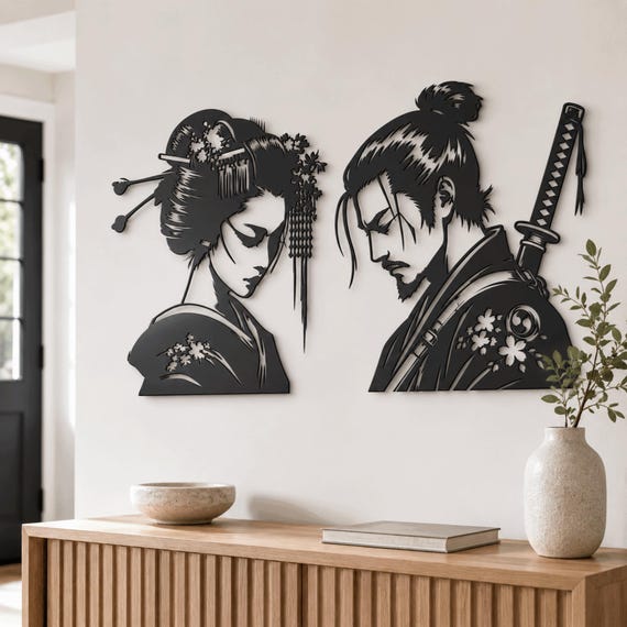 Geisha Metal Wall Art, Japanese Woman Decor , Samurai Wall Decor