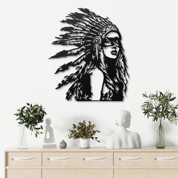 Metal Apache Woman Wall Art Indian Wall Decor Woman Art Living Room Decor Bedroom Wall Decor Interior Decoration House Gift