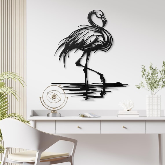 Elegant Flamingo Metal Wall Art – Minimalist Flamingo Decor for Living Room, Modern Metal Bird Sculpture, Coastal and Tropical Wall Decor