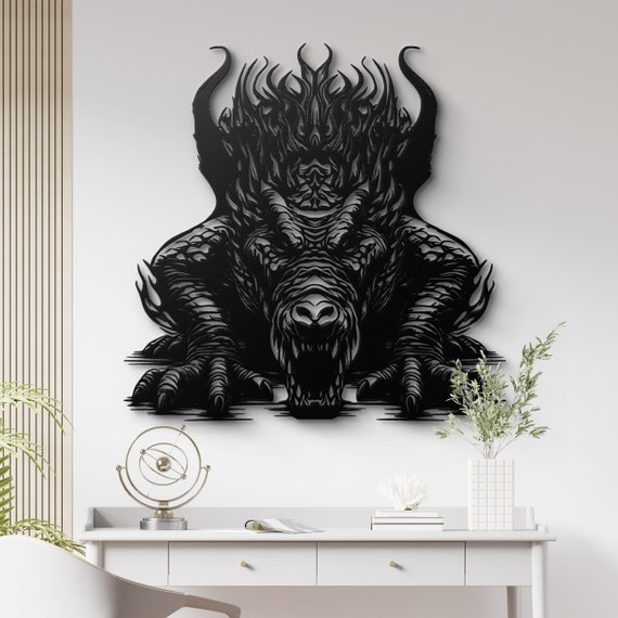 Crocodile Deity Metal Wall Art - Mythical Beast Silhouette - Dramatic Home Decor - Intense Artwork for Game Room, Office