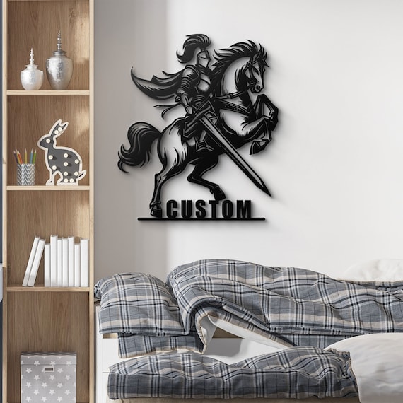 Custom Metal Wall Art - Knight on Horse | Personalized Home Decor | Unique Metal Art for Living Room, Office, Man Cave |