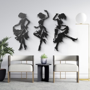 Elegant Flamenco Dancer Silhouette Set Of 3 Metal Wall Art, Modern Dance Moves Home Decor, Stylish  Dancer Wall Sculpture