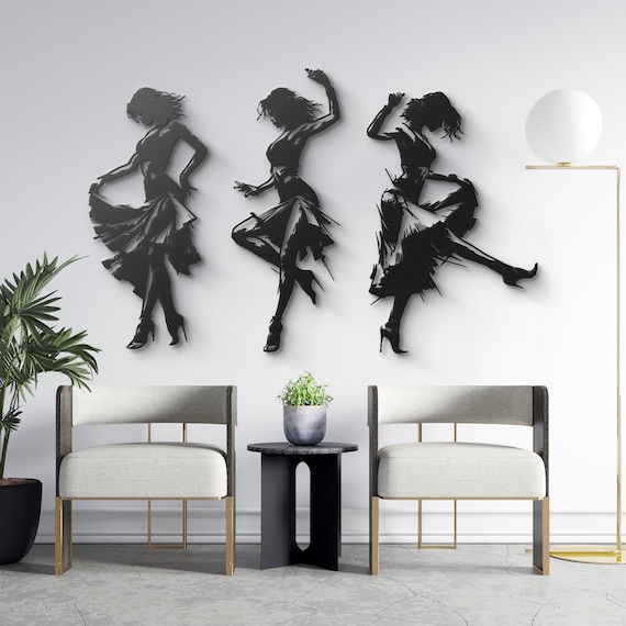 Elegant Flamenco Dancer Silhouette Set Of 3 Metal Wall Art, Modern Dance Moves Home Decor, Stylish  Dancer Wall Sculpture