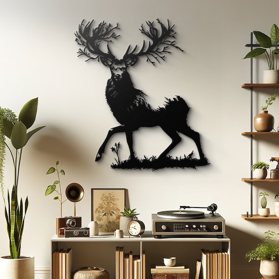 Stag Silhouette Metal Wall Art - Grand Deer with Antlers - Contemporary Home Decor - Perfect for Living Room, Hallway, Office