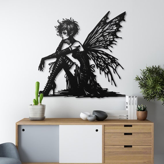 Gothic Fairy Metal Wall Art - Intricate Fairy Decor - Edgy Fantasy Wall Hanging