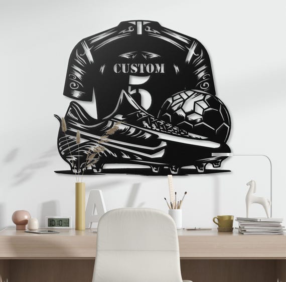 Personalized Soccer Jersey and Cleats Metal Wall Art – Customizable Football Decor, Sports Fan Gift