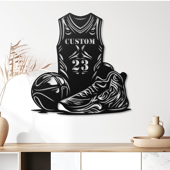 Customizable Basketball Jersey Metal Wall Art – Personalized Athlete Number, Sports Fan Decor