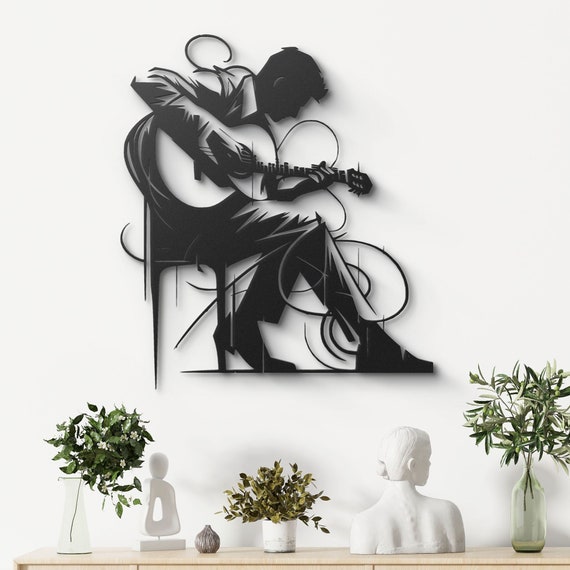 Acoustic Guitarist Metal Wall Art | Artistic Music Lover Decor | Unique Home Gift | Guitar Silhouette Art | Modern Wall Art