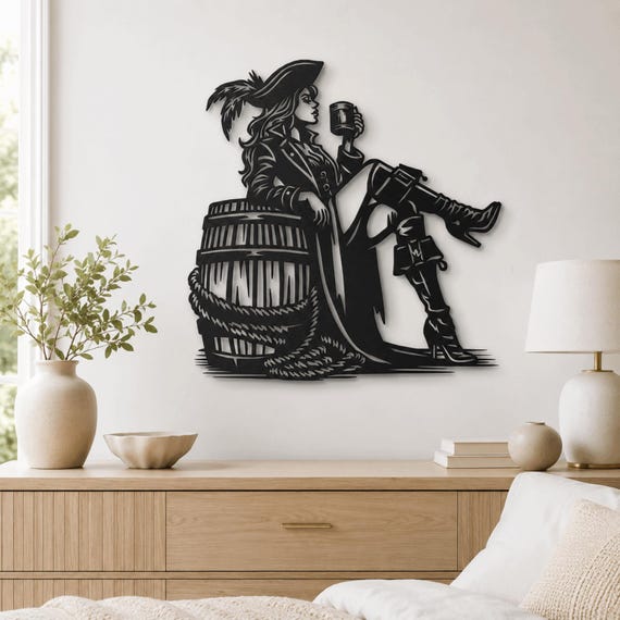Pirate Woman Metal Wall Art : Nautical Home Decor