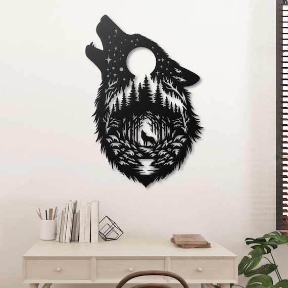 Wolf Howling at Moon Metal Wall Art  Wolf Lover Gift Wolf Wall Decor
