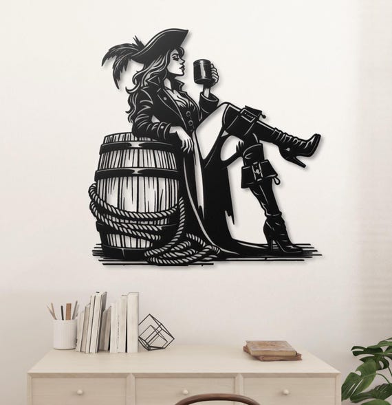 Pirate Woman Metal Wall Art Decor - Unique Pirate Home Decor -  Pirate Lady Wall Hanging