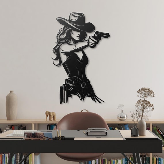 Cowgirl Metal Wall Art | Fierce Female Cowboy Wall Decor | Western Themed Metal Wall Hanging |  | Unique Wild West Home Decor