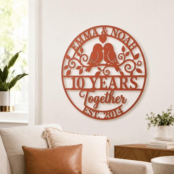 Custom Anniversary Metal Wall Sign, Personalized 10/20/25/50 Year Together Plaque, Wedding Milestone Name & Date Gift, Family Keepsake Decor