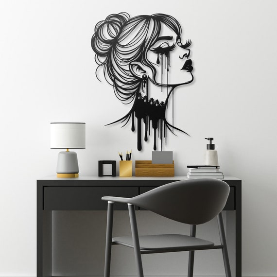 Gothic Woman Dripping Tears Metal Wall Art | Elegant and Emotional Home Decor