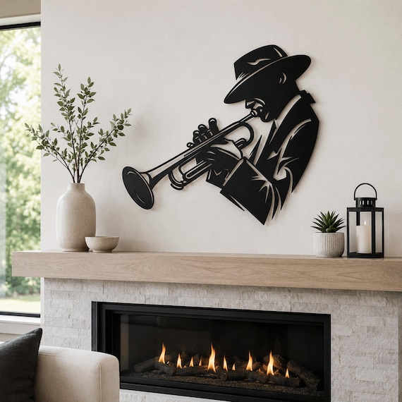 Metal Trumpet Player Wall Art Jazz Music Decor