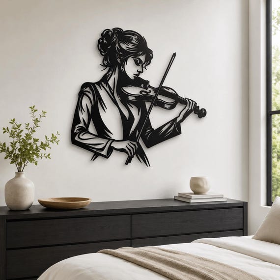 Elegant Violinist Metal Wall Art – Musical Home Decor ,