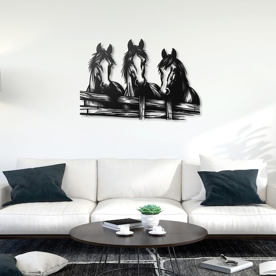Farmhouse Horse Trio Metal Wall Art – Rustic Horse Decor for Home, Western Style Horse Heads, Perfect Farmhouse or Ranch Decor