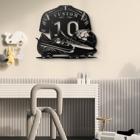 Personalized Soccer Jersey and Cleats Metal Wall Art – Customizable Football Decor, Sports Fan Gift